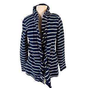 Lillla P Women's Striped Draped Cotton Cardigan Size M Ruffle Collar